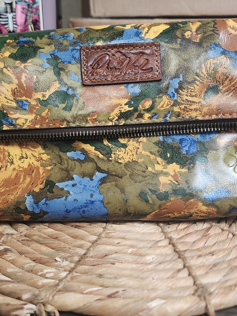 Patricia Nash Floral Leather Fold Over Clutch - Blue, Green & Brown